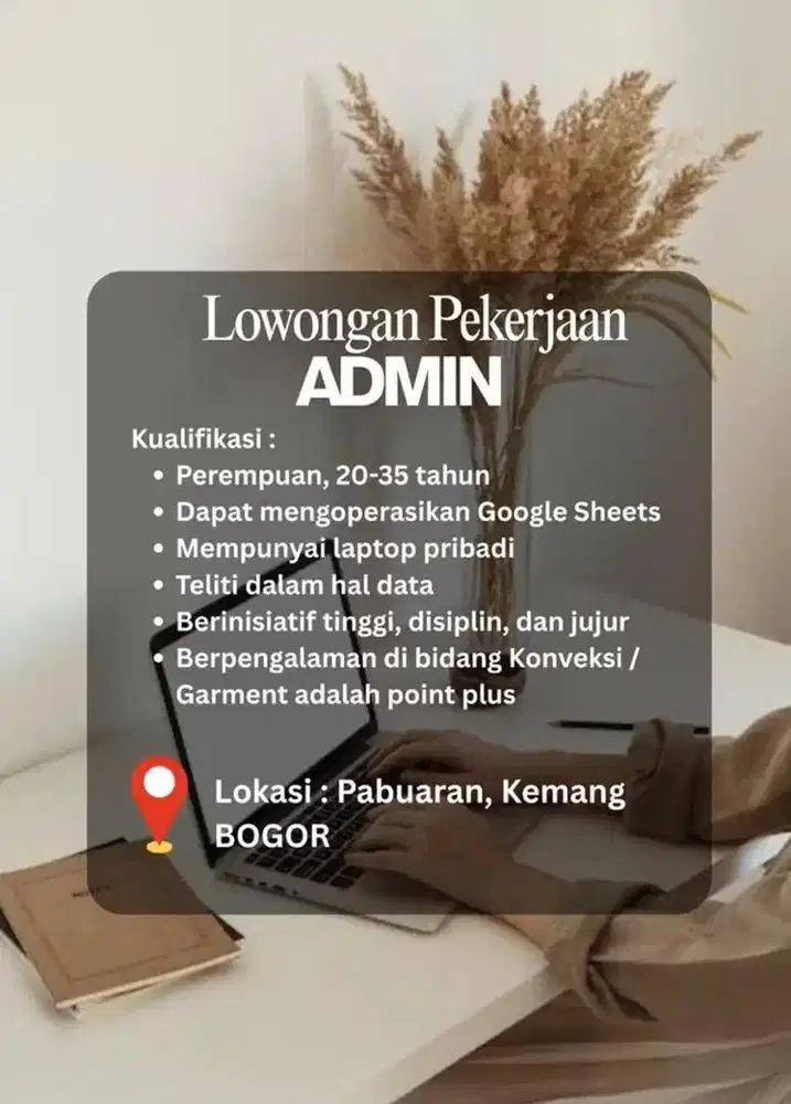 LOWONGAN KERJA DIBUTUHKAN SEGERA ADMIN