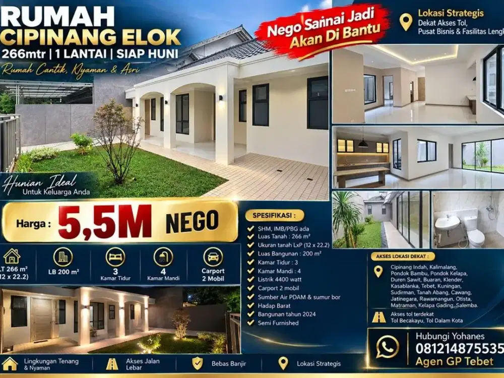 Rumah Cipinang Elok 266mtr cantik 1 lantai siap huni