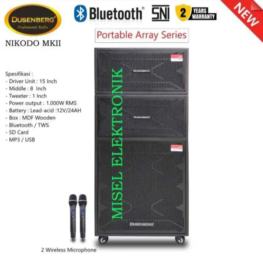 Speaker portable dusenberg nikodo mkii 15 inch bluetooth 1000watt