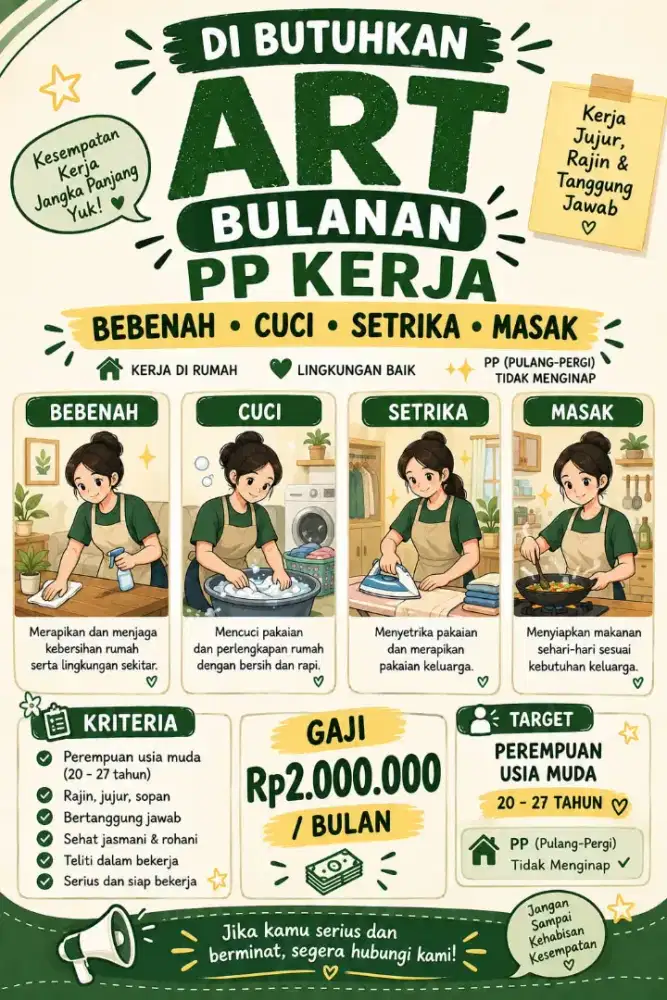 Saya mau cari pembantu rumah tangga