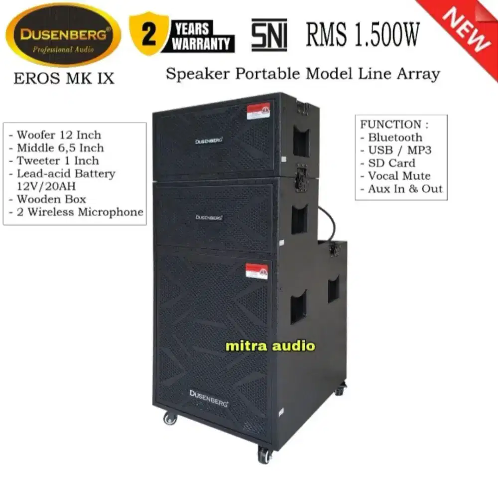 Speaker portable dusenberg 15 inch eros mk ix bluetooth 1500watt