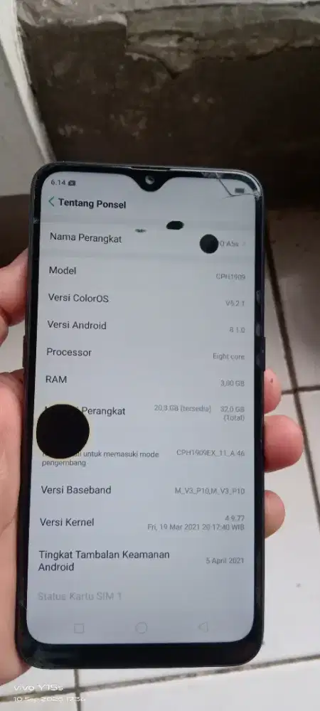 Opo. A5s. 3/32. Mnus noda hitam SMA retak normal smua