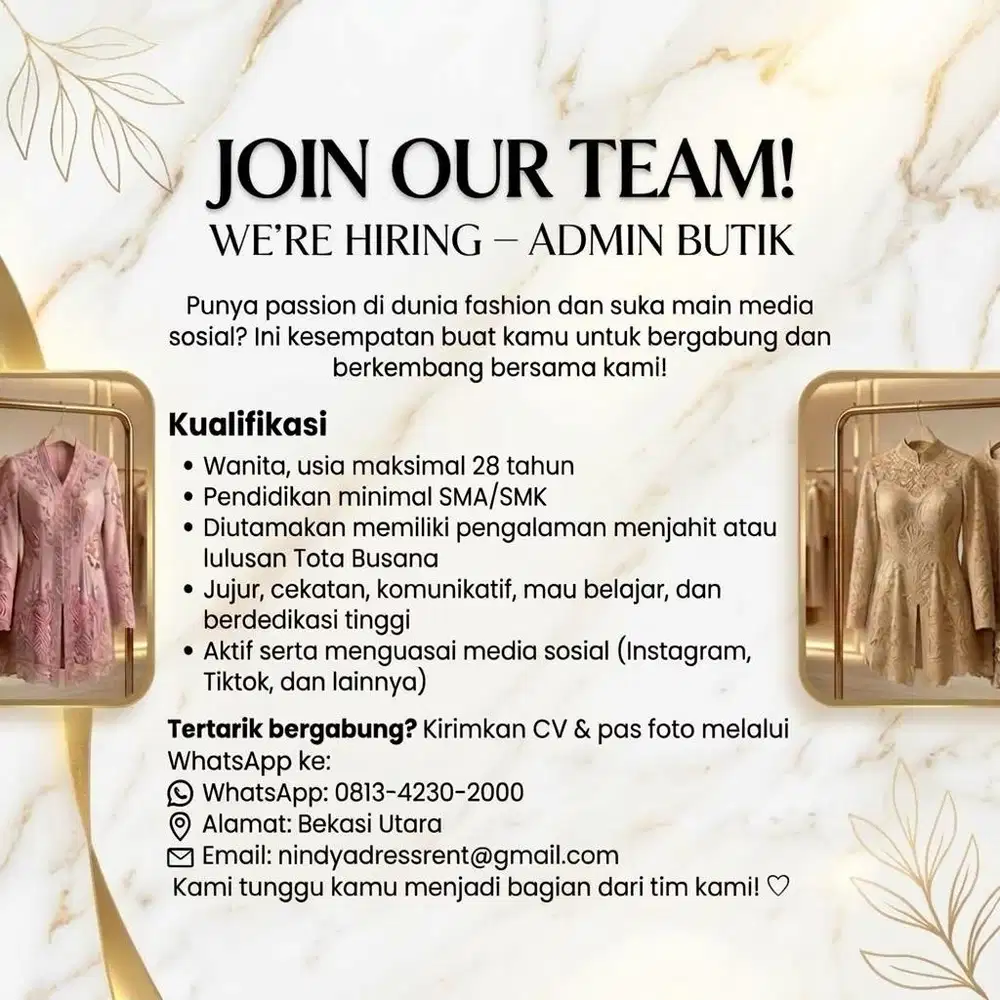 Lowongan admin butik