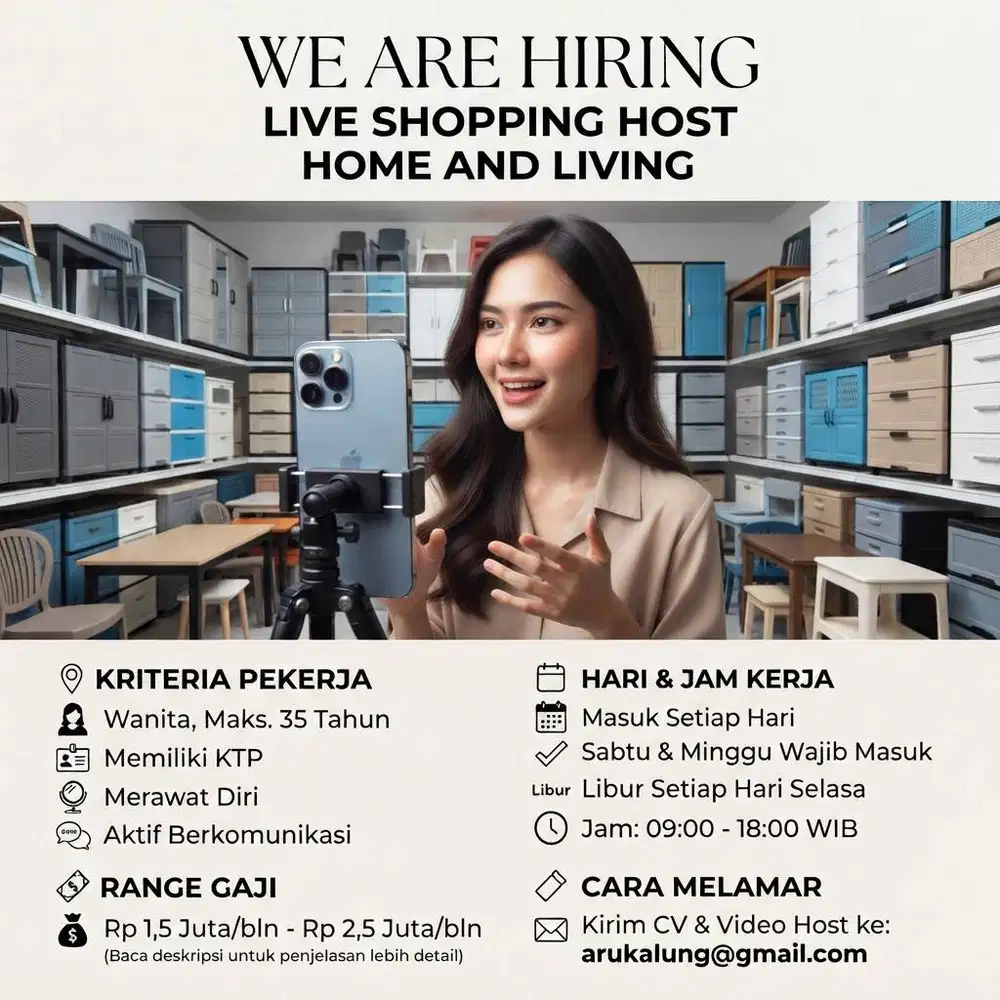 LOWONGAN KERJA HOST LIVE SHOPPING HOME AND LIVING KALIDERES