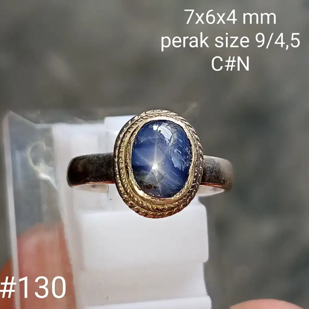 Cincin perak, batu natural star blue sapphire Burma