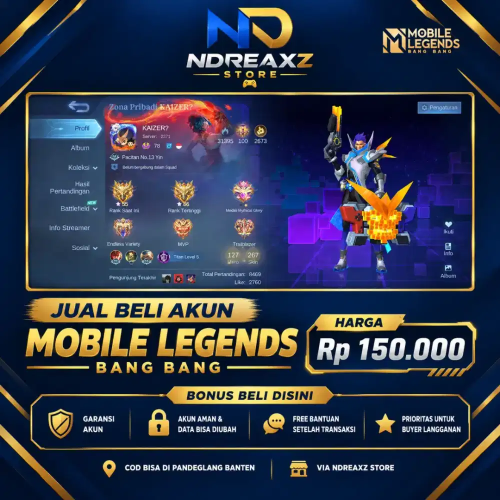 JUAL AKUN MOBILE LEGENDS NOMINAL 150K