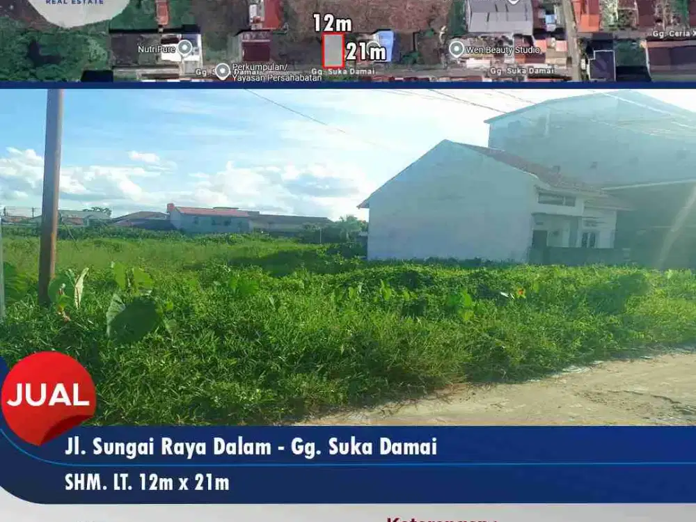TANAH DI JUAL CEPAT DAN MURAH JL SUNGAI RAYA DALAM YG SUKA DAMAI . TANAH SIAP BANGUN. AREA PADAT PENDUDUK. AKSES DEKAT KOMPLEK BATARA 2/3.DEKAT SEKOLAH GEMBALA BAIK. MALL. UNIVERSITAS DAN KAWASAN PERKANTORAN. DOCTORSODIKINAS BANGUN HUNIAN KELUARGA ATAU US