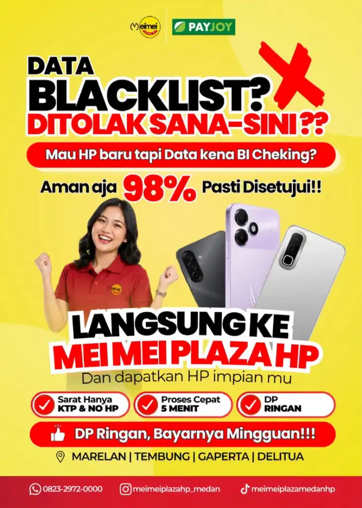 Cicilan Hp khusus Yg datanya di blacklist, Dp ringan
