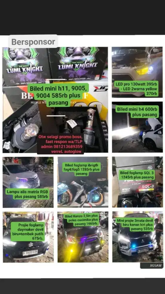 Lampu Led Berbagai merk. H11, H4, 9005, 9006, H7, H1, H3.