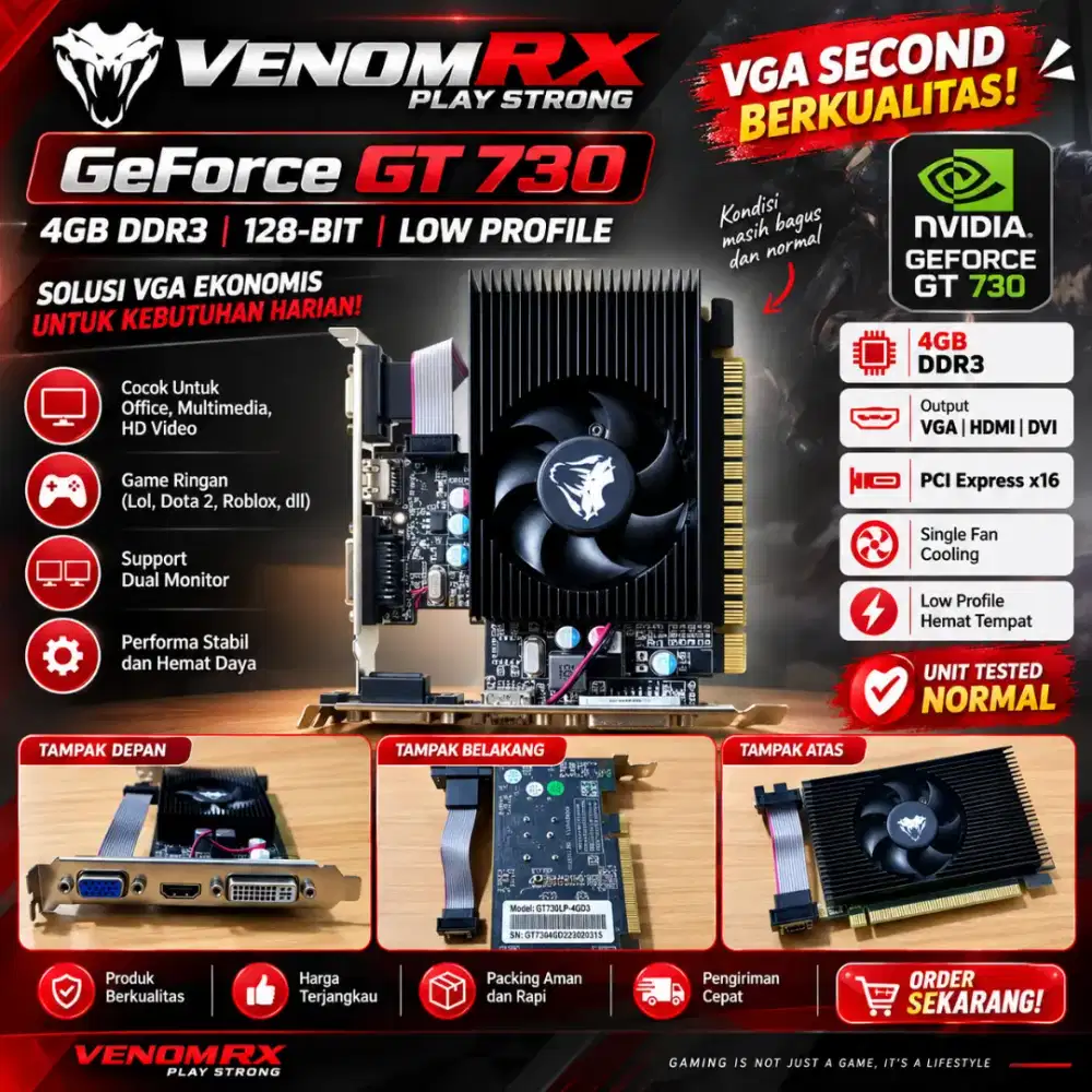 VGA Second Berkualitas VenomRX GT730 4GB DDR3 128Bit HDMI DVI VGA