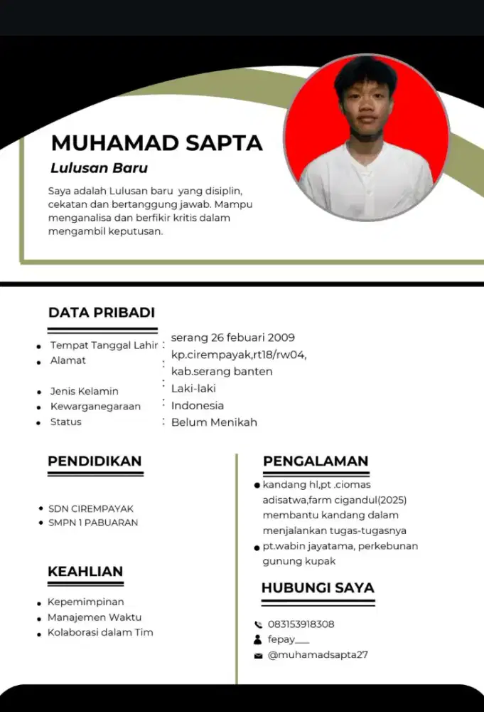 stafgudang/werhous lulusan smp domisili banten muhamad sapta