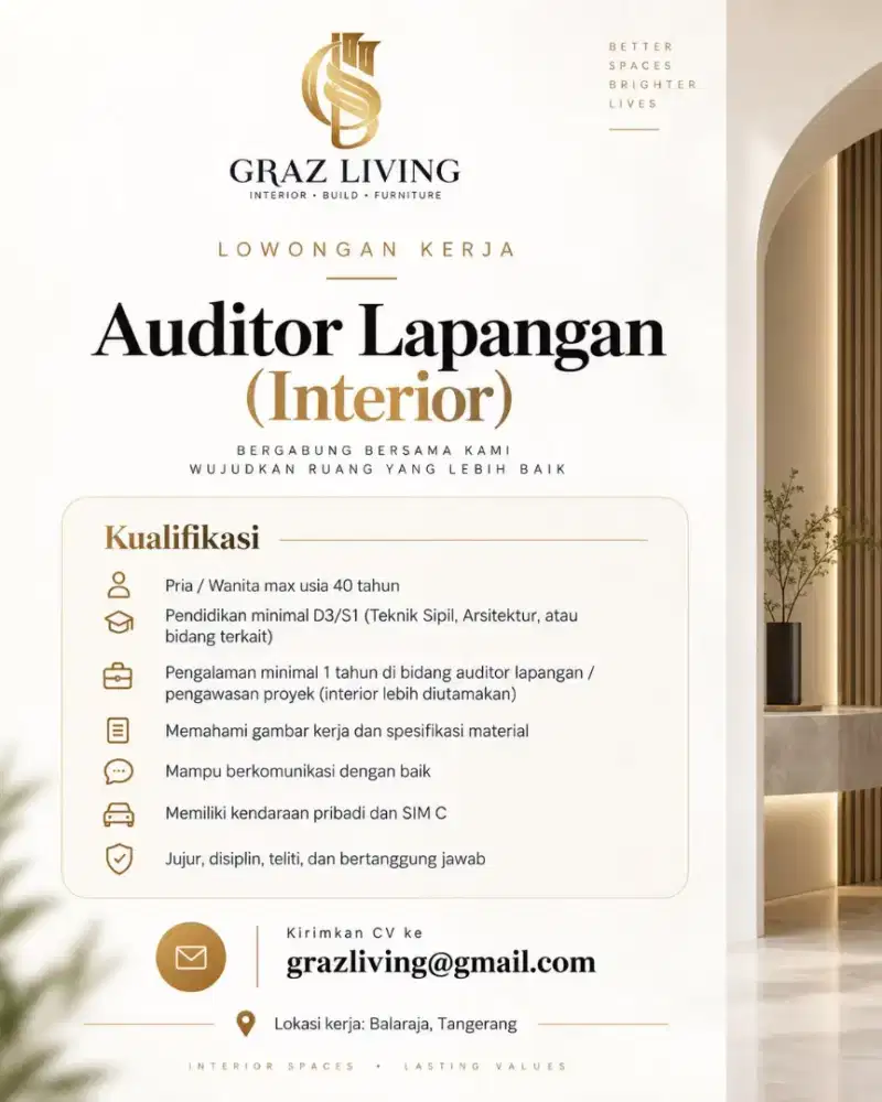 Lowongan Kerja : Auditor Lapangan ( Interior )