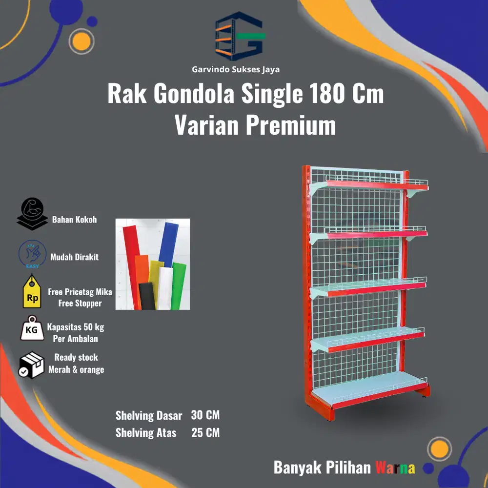 Garvindo_Rak T180/30-25 JOIN(5 susun PRE) Rak Gondola Toko Minimarket