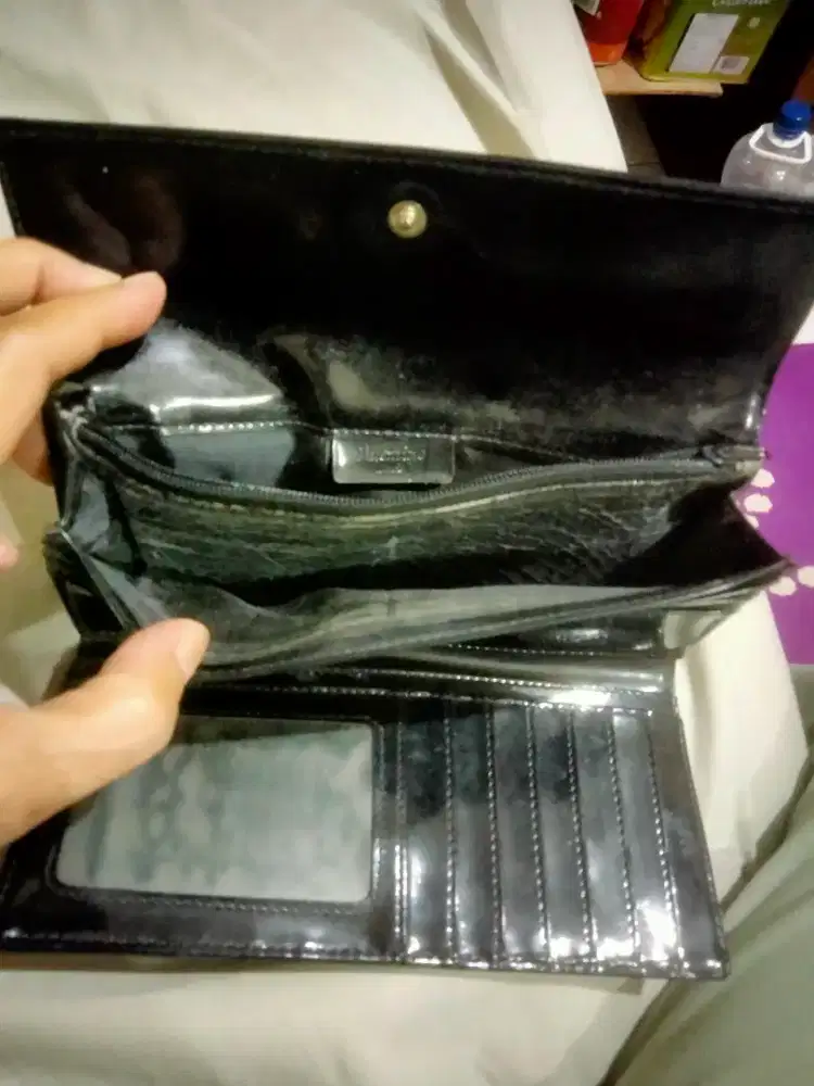 Dompet/pocket dari bahan kulit sintetis warna hitam