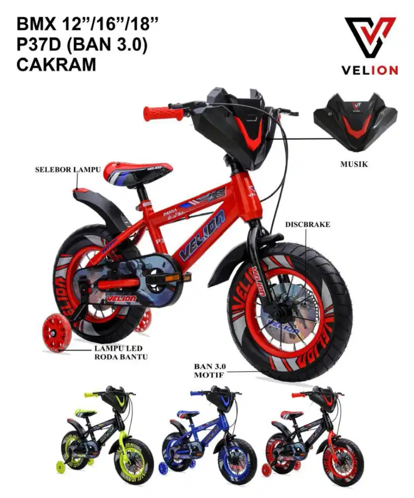 Sepeda Anak Bmx Velion sudah cakram lengkap musik ban jumbo 3.0