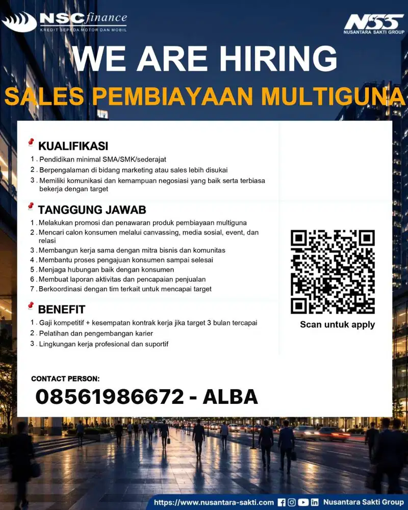 LOWONGAN PEKERJAAN SALES MARKETING NSC FINANCE CIKAMPEK