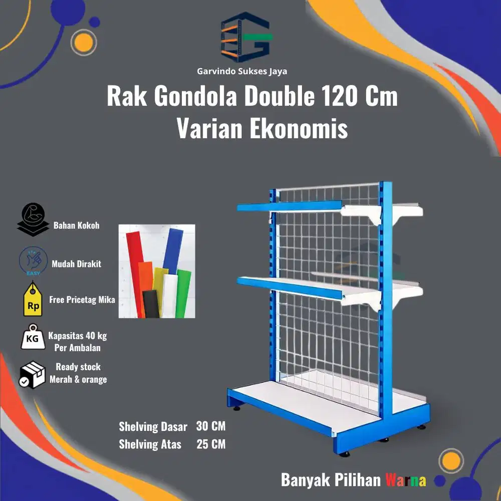 Rak Gondola Minimarket Ekonomis DOUBLE T120 SAMBUNG