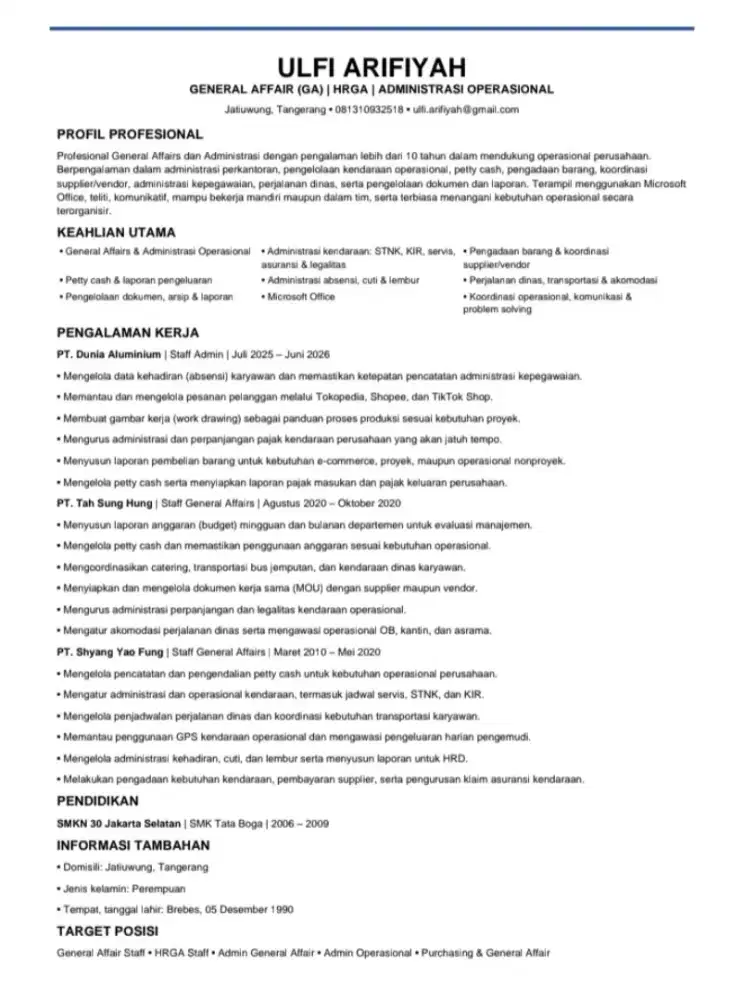 MENCARI KERJA (STAFF ADMINISTRASI)