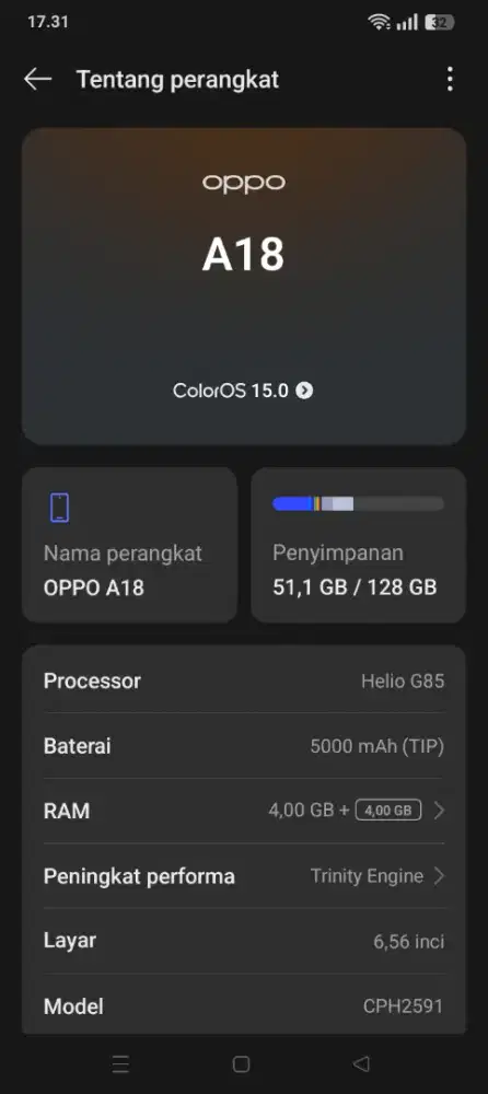 OPPO A18 ram 4 128gb