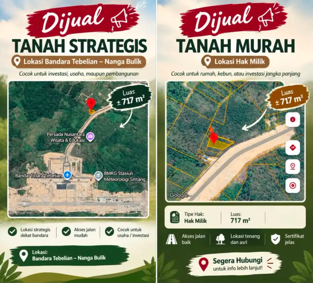 DIJUAL TANAH SRATEGIS DI KAWASAN BANDARA TEBELIAN SINTANG ‼️