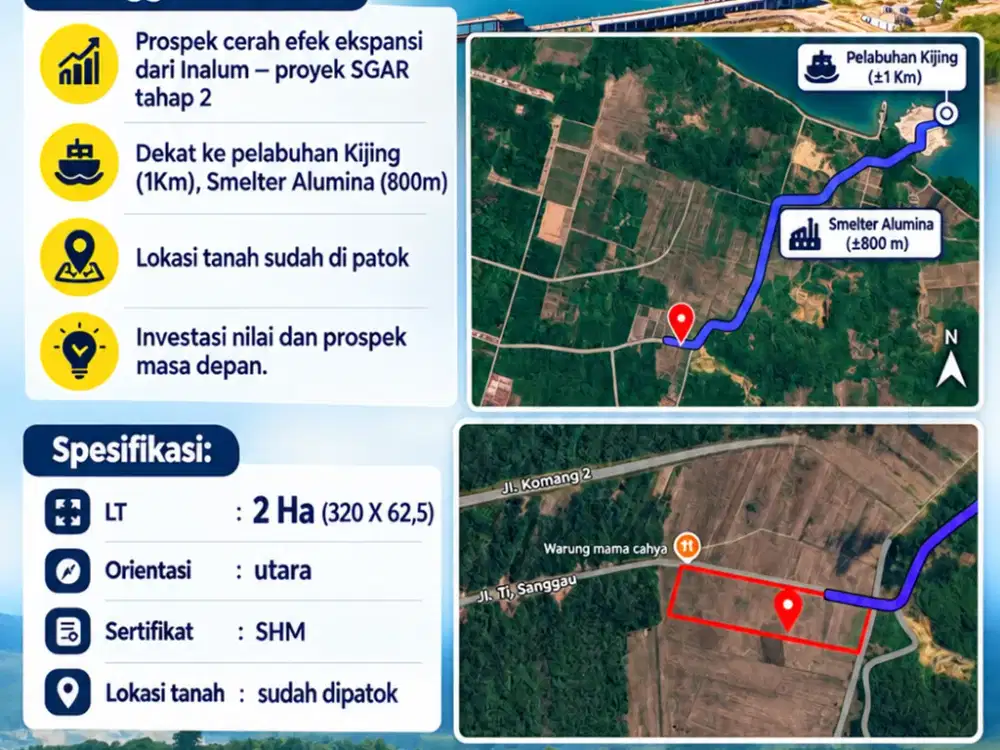 Tanah Dijual : Luas : 2 Ha, SHM, surat lengkap (detil lihat video)  , Sungai Kunyit, Mempawah, Kal-bar