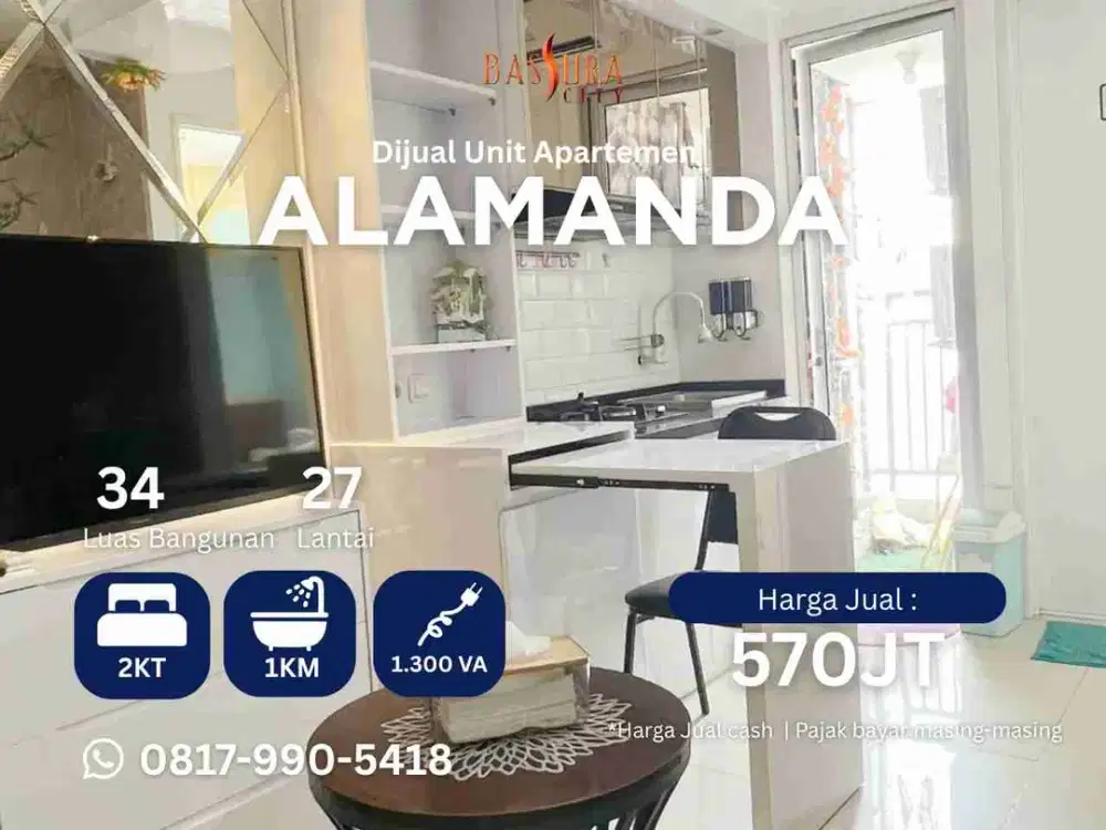 Jual 2BR Furnished apartemen Bassura City tower Alamanda