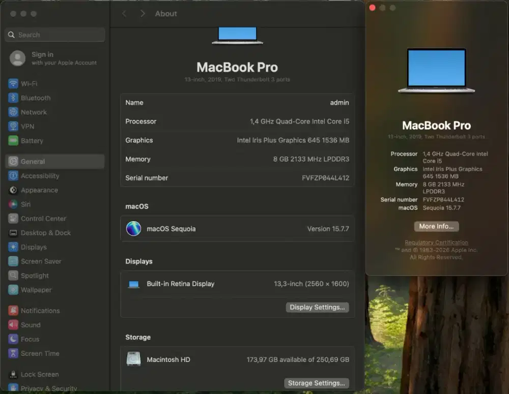Macbook Pro 2019 touchbar 8GB ssd 256 GB