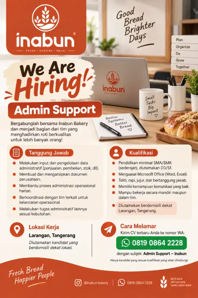 Lowongan Admin Support - Bakery