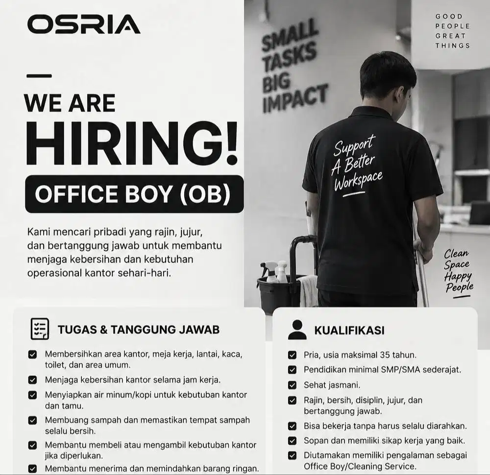 **LOWONGAN KERJA – OFFICE BOY (OB)**