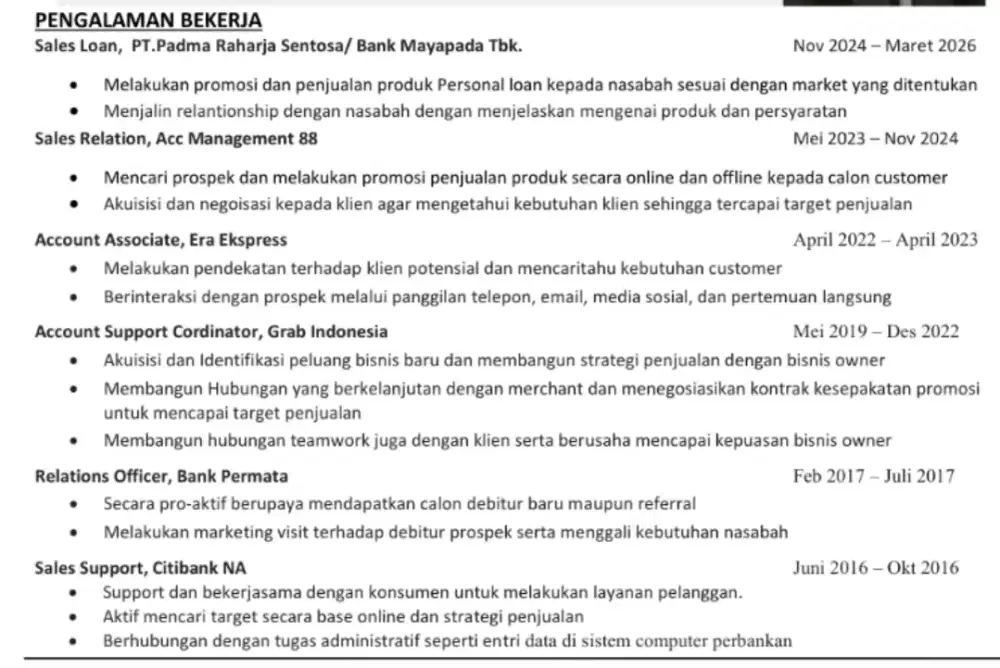 Butuh pekerjaan Account Executive dan sales support