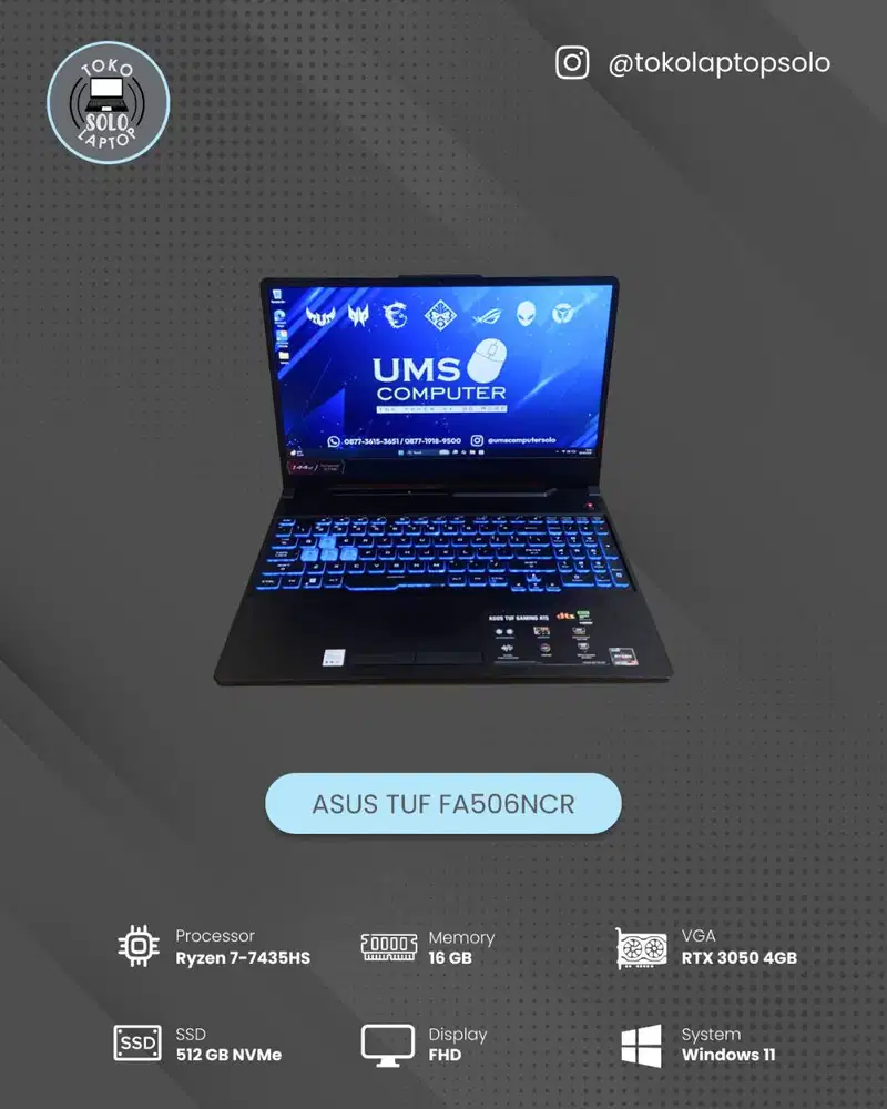 ASUS TUF FA506NCR RYZEN 7 7435HS Ram 16GB SSD 512GB RTX 3050