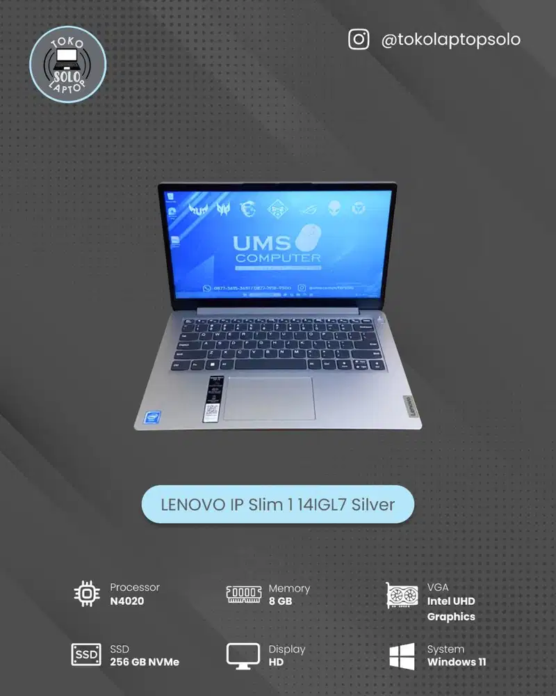 LENOVO IP SLIM 1I CELERON N4020 Ram 8GB SSD 256GB