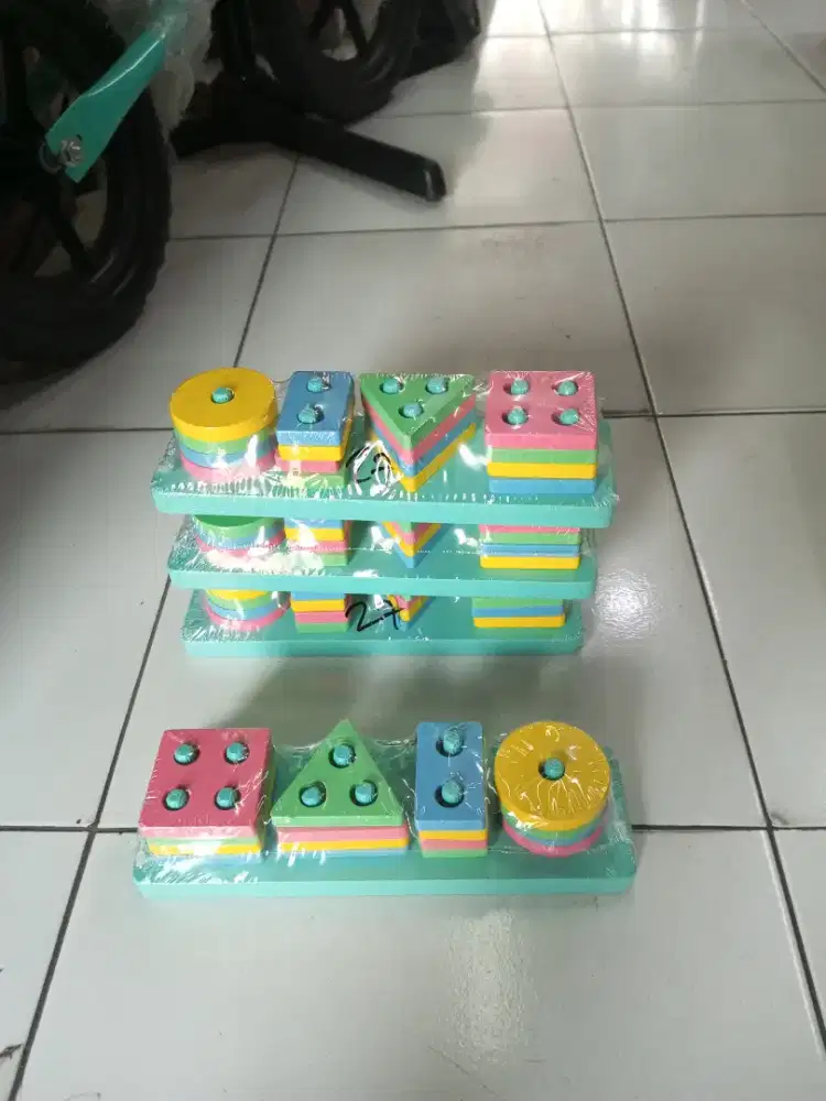 Mainan anak puzzle kayu geometri panjang