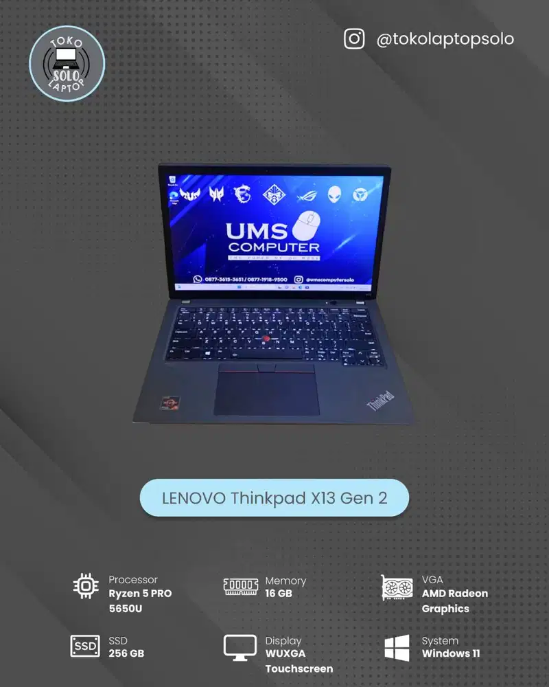 LENOVO THINKPAD X13 G2 RYZEN 5 PRO 5650U Ram 16GB SSD 256GB WUXGA