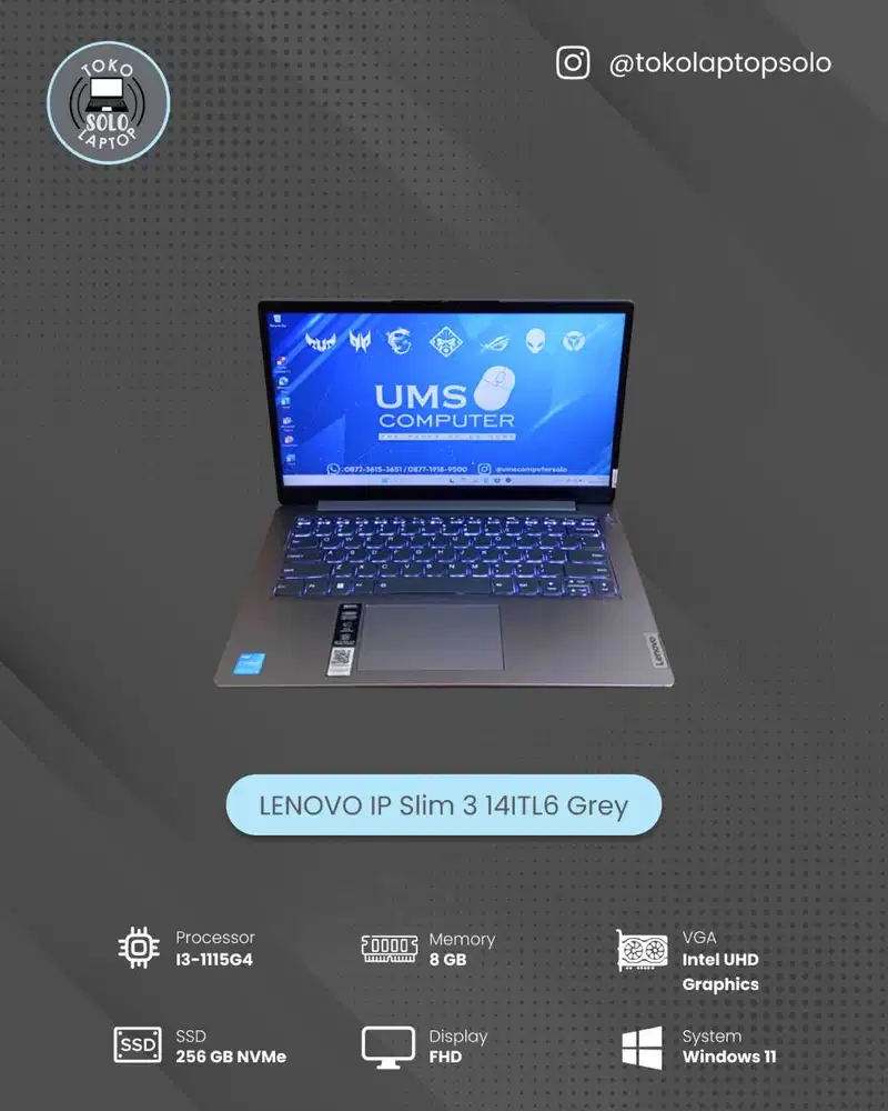 LENOVO IP SLIM 3 CORE I3 1115G4 Ram 8GB SSD 256GB FHD