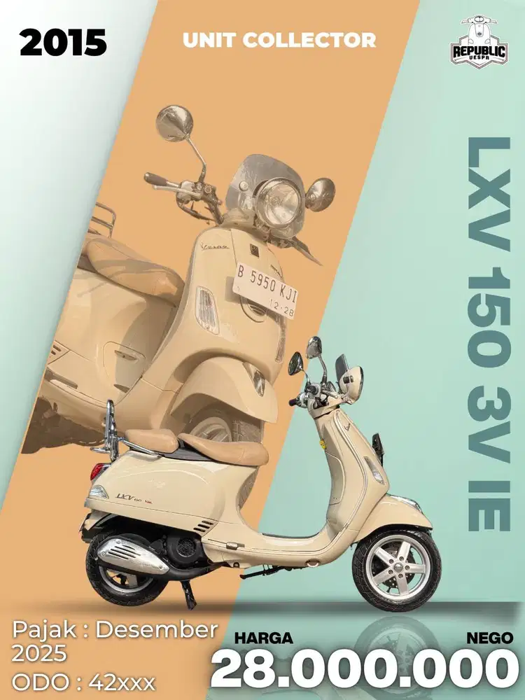 PIAGGIO VESPA LXV 150 3V IE TAHUN 2015 WARNA BEIGE TUFO PERFECT CONDIT