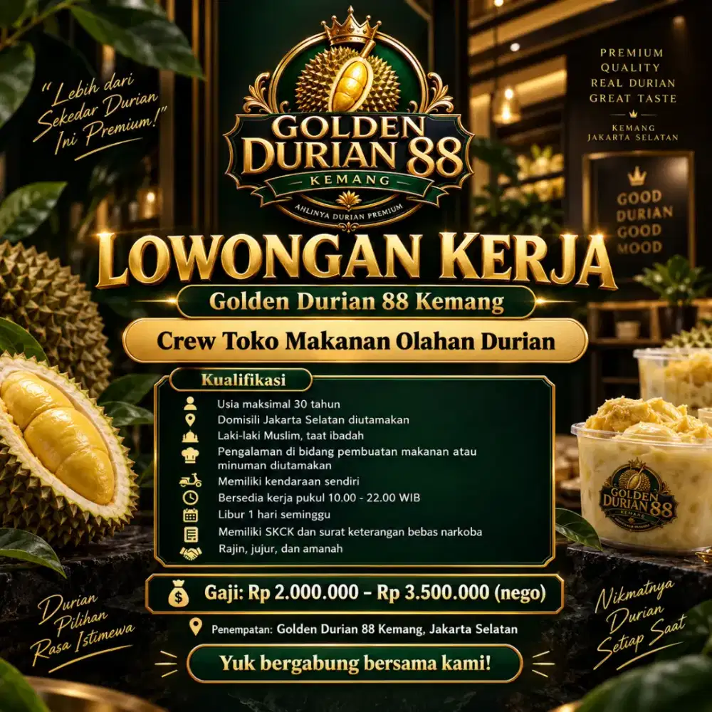 Lowongan Kerja Crew Toko Golden Durian 88