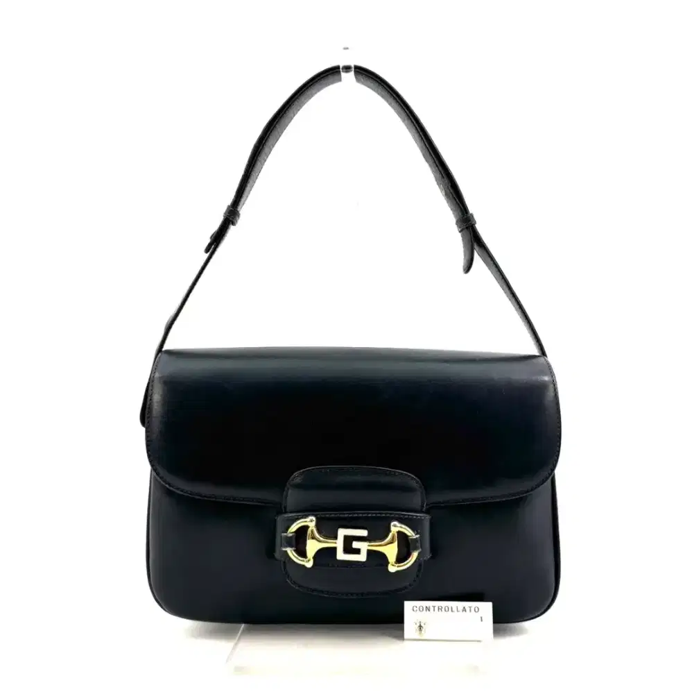 Vintage GUCCI Horsebit Shoulder Bag Hand Bag Leather Black Authentic