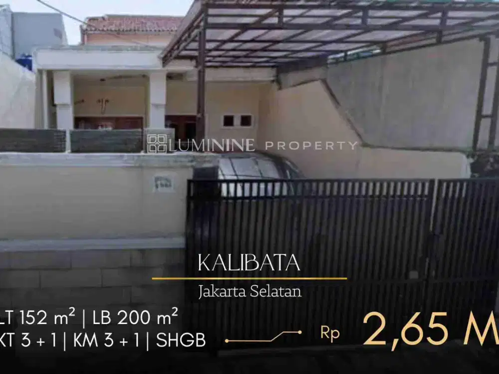 DIJUAL RUMAH MURAH DI BAWAH NJOP DI KALIBATA JAKARTA SELATAN SIAP HUNI FULLY FURNISHED ( JP )
