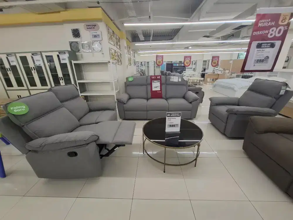 Sofa Recliner Set Fabric Abu abu