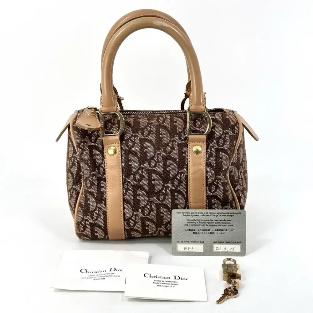CHRISTIAN DIOR Trotter Mini Boston Bag Beige Authentic