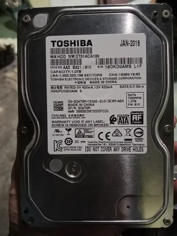 TOSHIBA HDD 1TB 3'5inch TSB-DT01ACA100