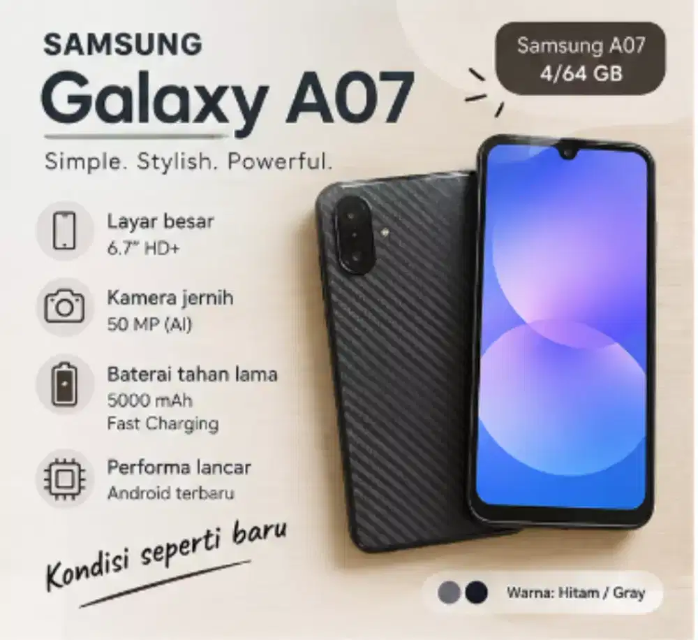 Samsung A07 4/64 fullset Garansi 11 bulan