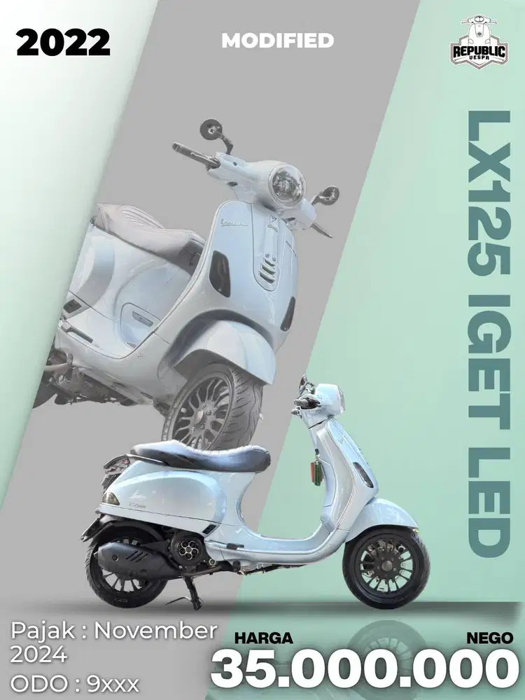 PIAGGIO VESPA LX125 IGET LED TAHUN 2022 WARNA GREY DELICATO