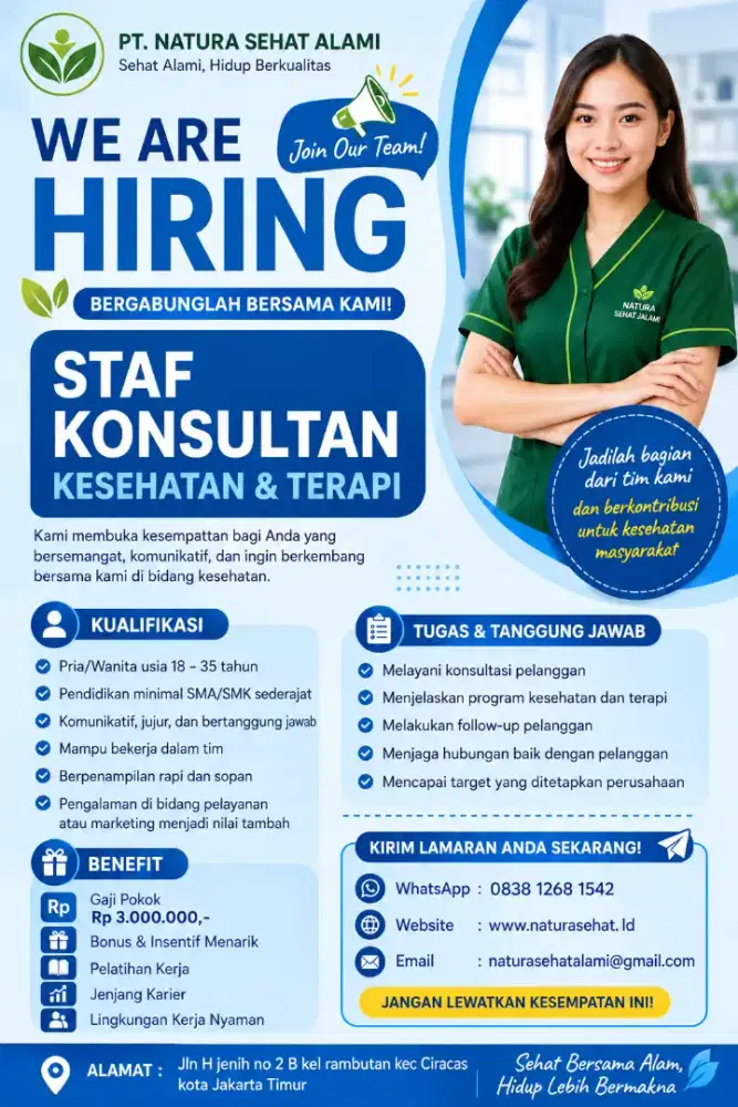 LOWONGAN KERJA! STAP KONSULTAN KESEHATAN & TERAPI