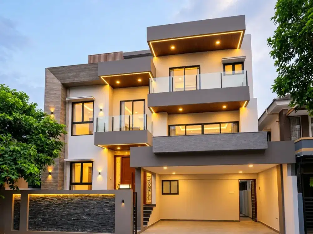 Rumah 3 Lantai 4+1 Kamar Hadap Selatan di Delatinos