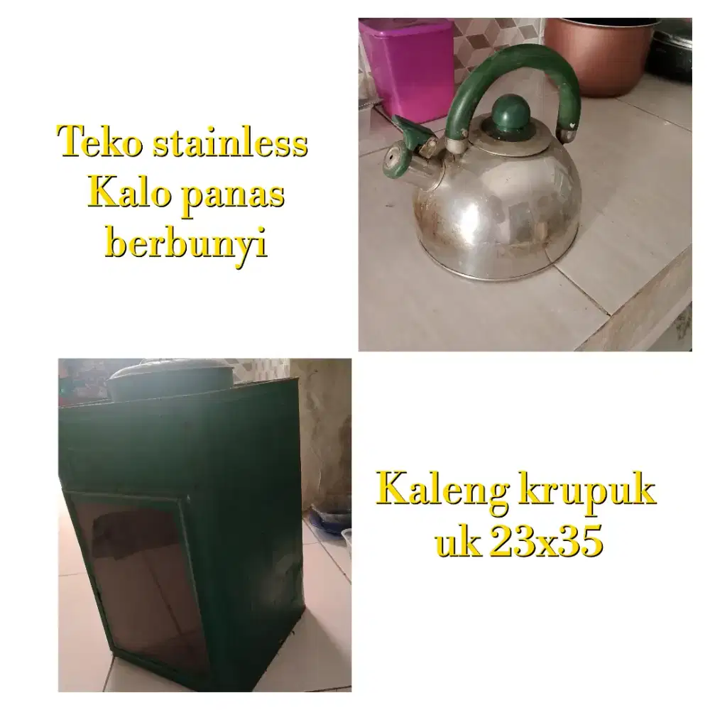 Murah, satu paket kaleng kerupuk dan teko stainless
