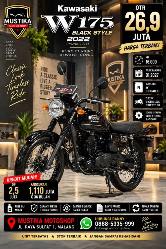 Warna Favorit‼️W175 SE Black Style 2022. Km 16rb. DANNY Mustika Sulfat