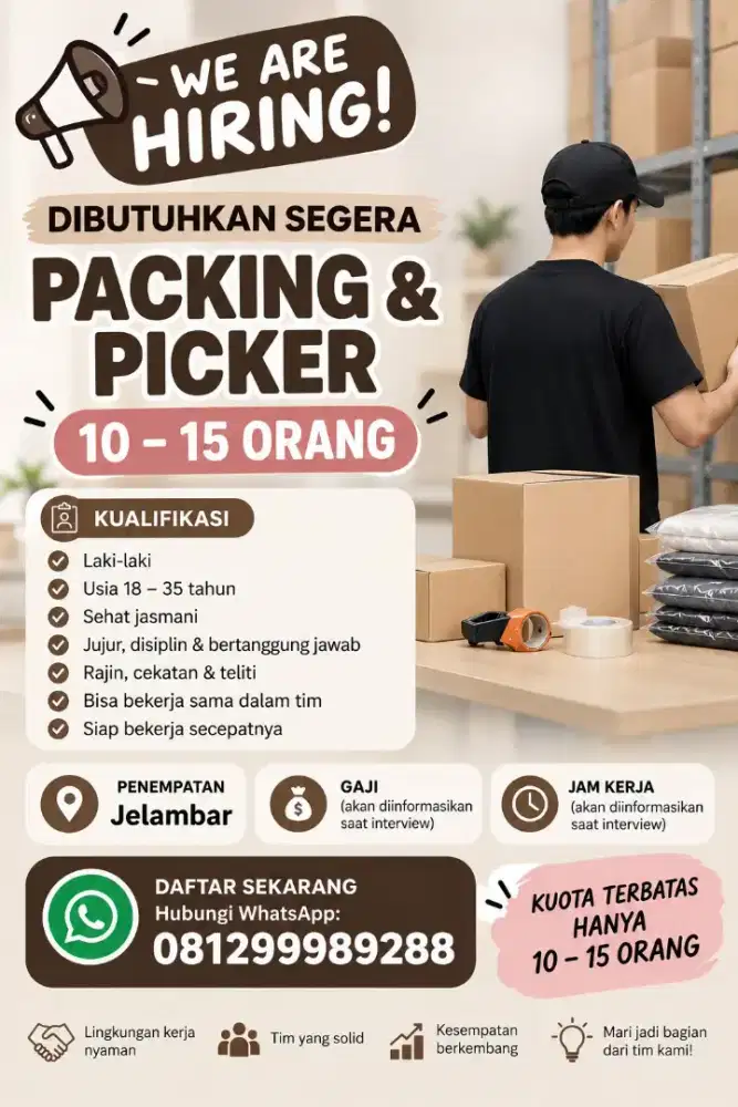 DI CARI PICKER PACKING 10 - 15 ORANG