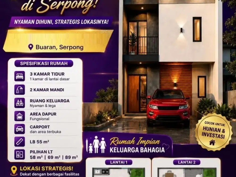 Jual Rumah 2 Lantai di Serpong Dekat Mall Paradise Lansia Aware